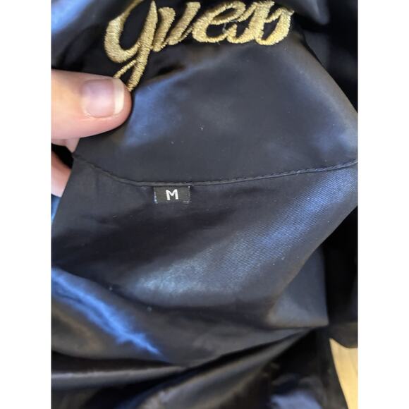 VTG Y2K Puffer Jacket Goose Down Feather Faux Fur Hood Black Silky Guess Women M - Picture 14 of 16